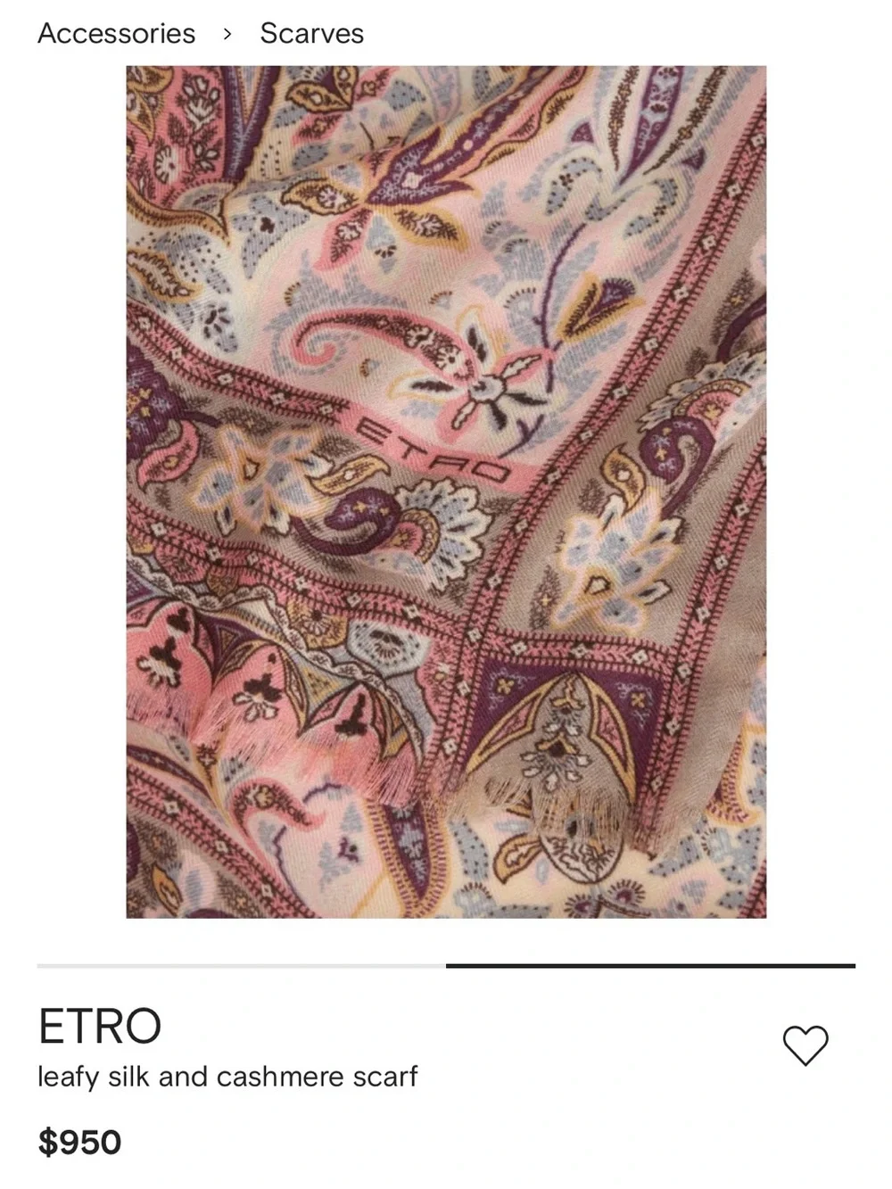 ETRO Paisley Silk/Cashmere Pink & Cream Scarf